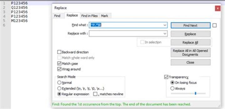 How do you delete a line in Notepad ++ that contains a specific text string?